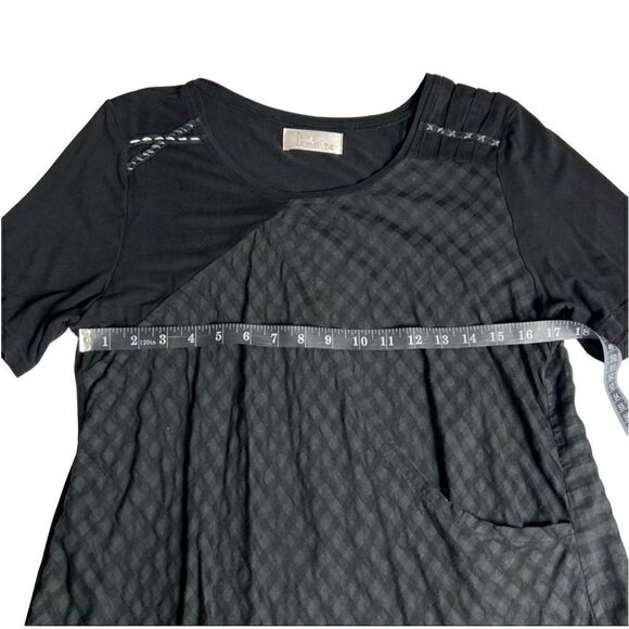 Domin Women's Black Gray Plaid Wrap Tunic Shirt Dress Size T4 (Medium-Large) - Picture 8 of 12